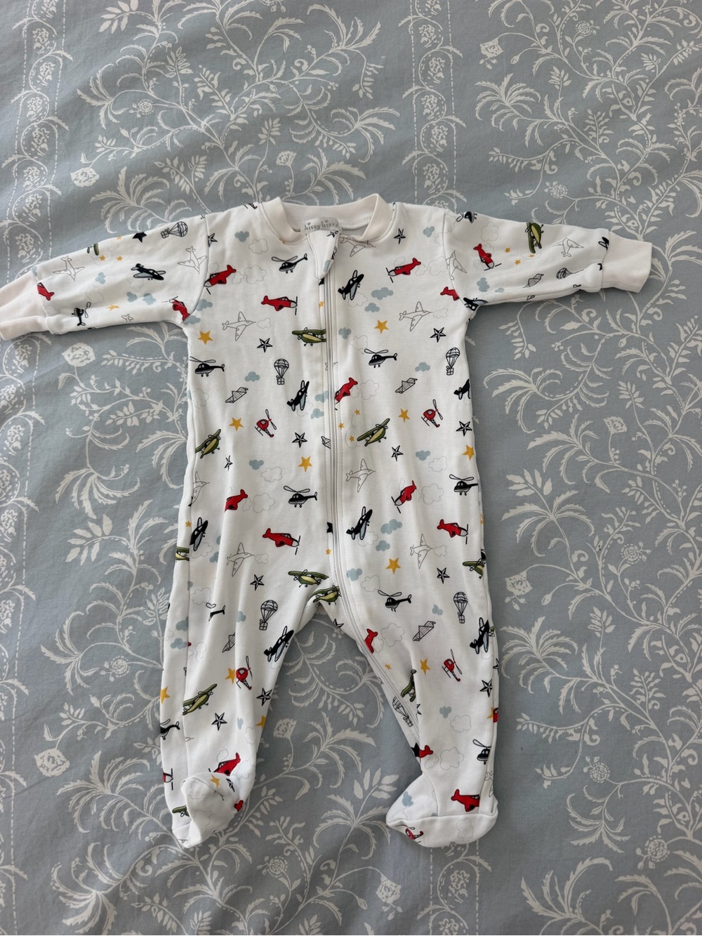 Kissy Kissy White Footed One-Piece with Airplane Print